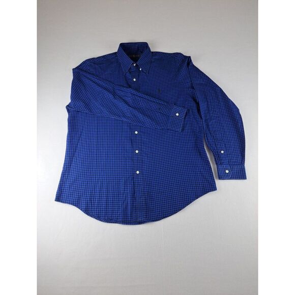Ralph Lauren Blue Label Men's Large Button Down Long‎ Sleeve Blue Pony Checkered - Picture 1 of 11